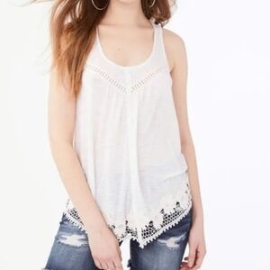 Aeropostale White Asymmetrical Embellished Tank Top